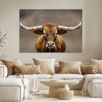 Texas Longhorn Wall Art Canvas Print | Rustic Brown Bull Western Decor
