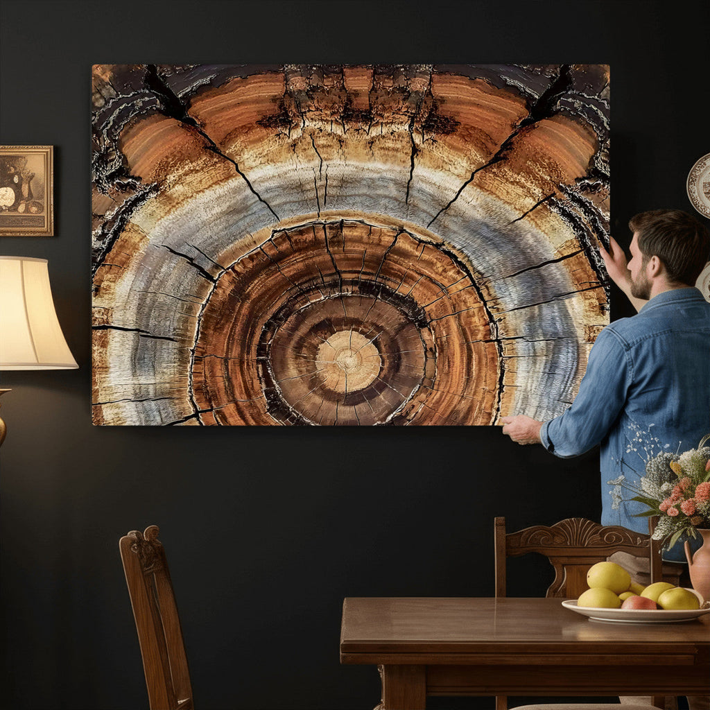 Tree Rings Wall Art Canvas Print, Rustic Wood Grain