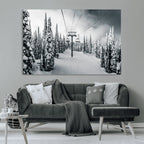 Snowy Pines Wall Art Canvas Print | Ski Lift in a Winter Forest