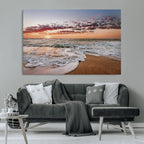 Ocean Sunset Wall Art Canvas Print | Sandy Shore and Gentle Waves