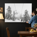 Snowy Ski Lift Wall Art | Framed Winter Forest Canvas