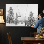 Snowy Ski Lift Wall Art | Framed Winter Forest Canvas