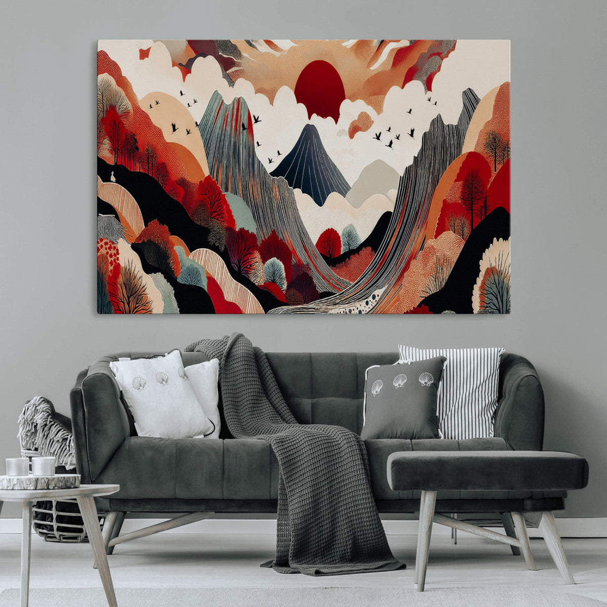 Abstract Mountain Wall Art Canvas Print | Vibrant Stylized Landscape
