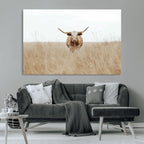 Texas Longhorn Wall Art Canvas Print, Framed Lone Cattle and Longhorn Bull Scene