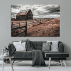 Rustic Barn Wall Art Canvas Print, Framed Moody Field Scene