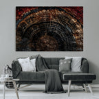 Dark Wood Ring Wall Art Canvas Print, Framed Abstract Tree Slice Print, Rustic Wood Grain Decor