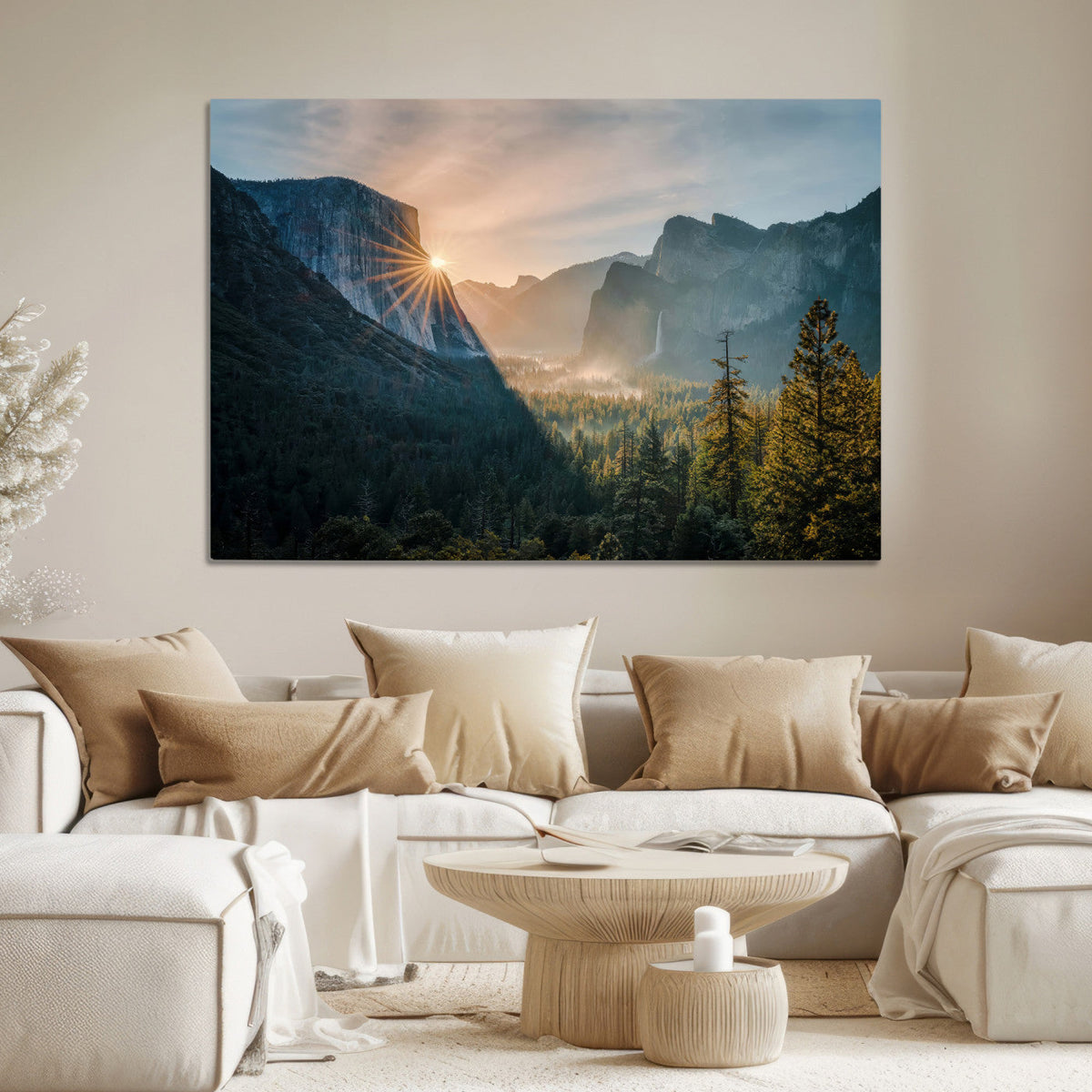 Yosemite Valley Wall Art Canvas Print, Framed Mountain Landscape National Park Art