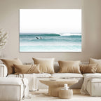 Surfing Wall Art Canvas Print, Framed Minimalist Ocean Waves Beach Art