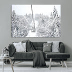 Snowy Ski Lift Wall Art | Framed Winter Mountain Canvas