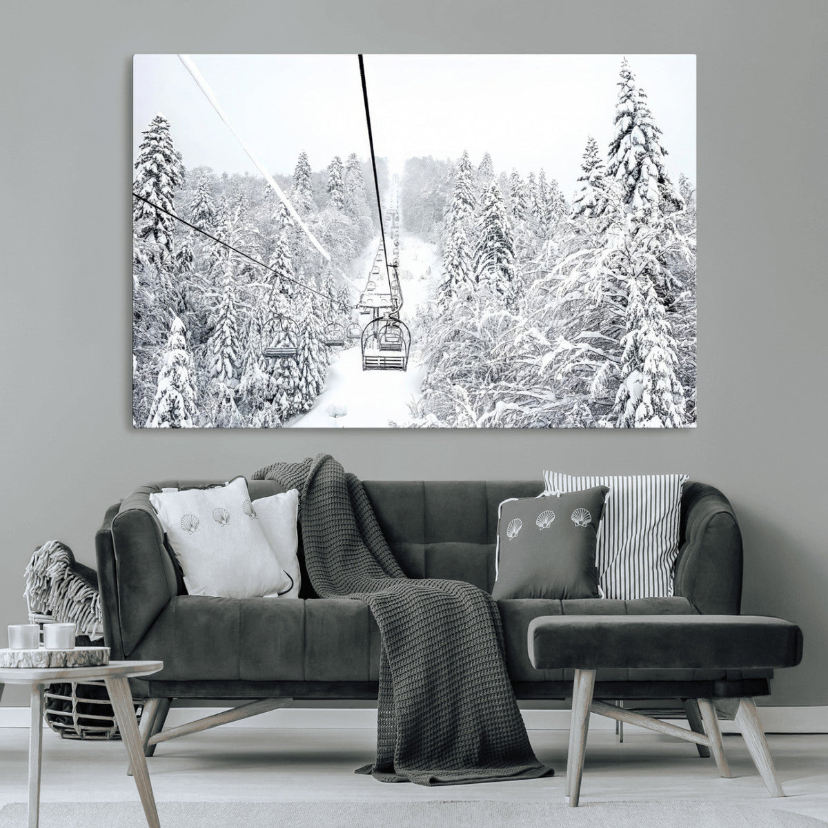 Snowy Ski Lift Wall Art | Framed Winter Mountain Canvas