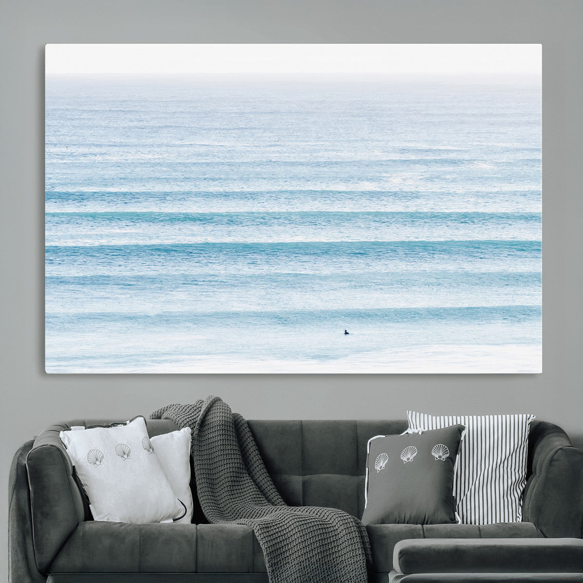 Ocean Wave Surfer Wall Art | Framed Minimal Seascape Canvas