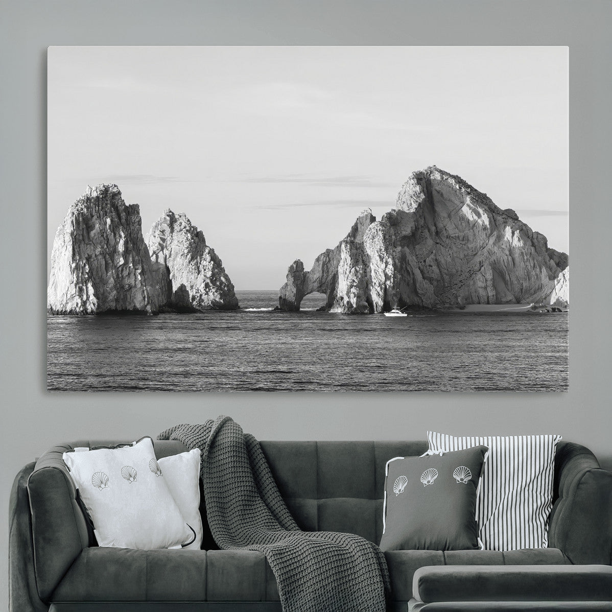 Coastal Wall Art | Framed Black White Ocean Canvas Artwork