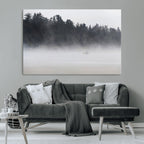 Surfer Fog Wall Art Canvas Print, Framed Foggy Beach and Coastal Surf Scene