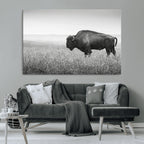 Bison Wall Art Canvas Print, Framed Rustic Wildlife Scene with Wild Buffalo