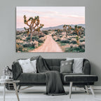 Joshua Tree Wall Art Canvas Print, Framed Desert Road Scene at Sunset