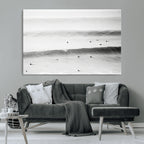 Black White Ocean Wall Art Canvas Print, Framed Coastal Sport and Ocean Swimmers Scene