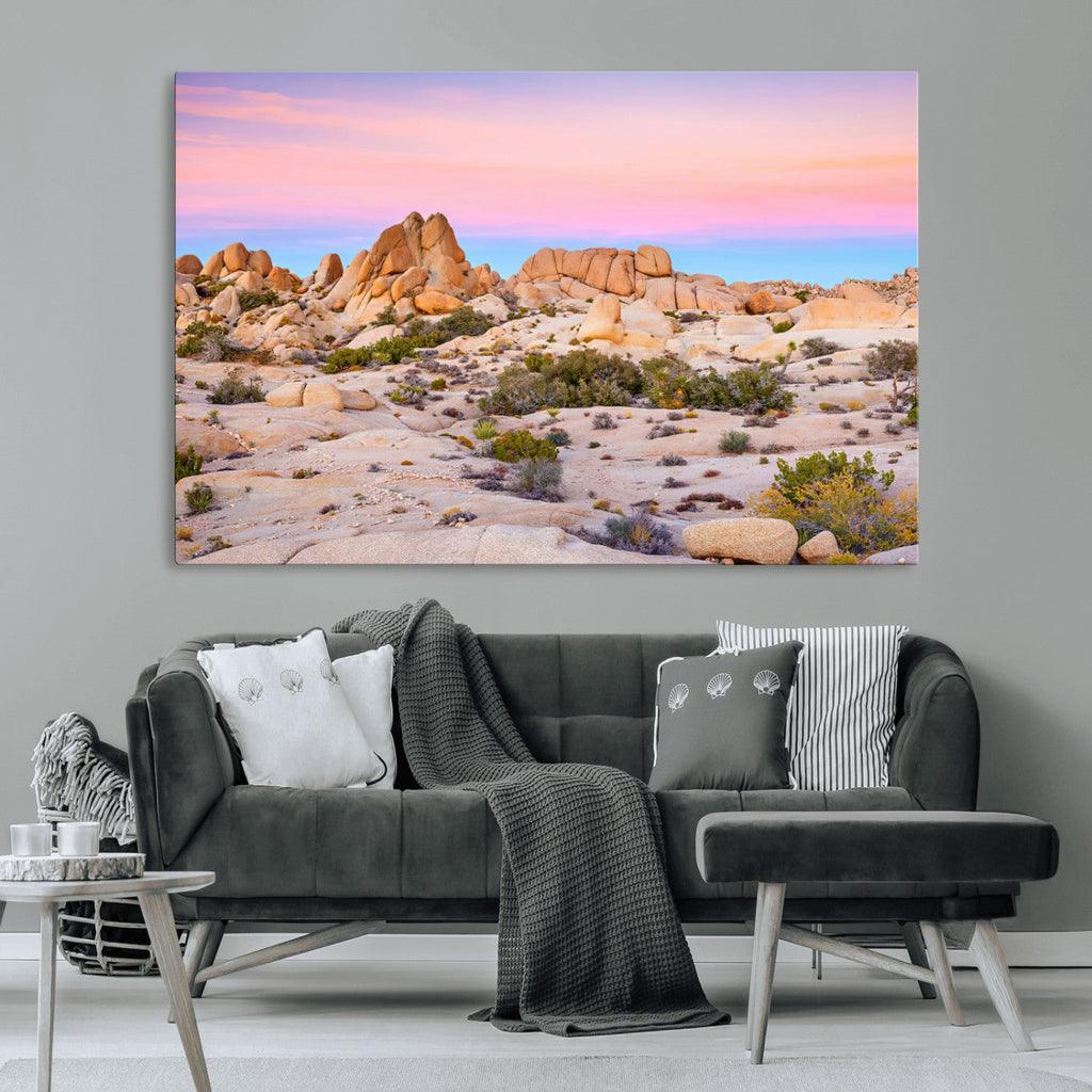 Vibrant Sunset Sky Wall Art Canvas Print, Framed Joshua Tree Desert Artwork