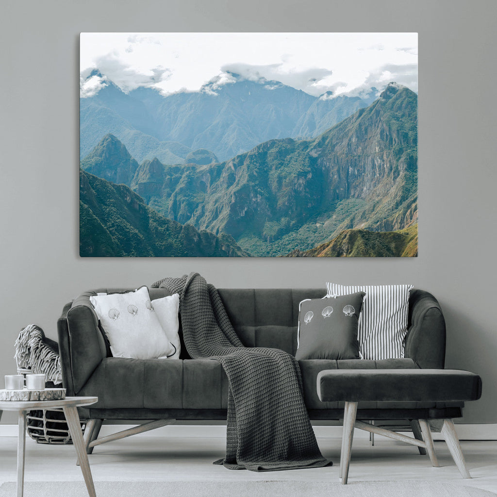 Misty Mountain Wall Art Canvas Print, Framed Cloudy Andean Art, Rugged Mountain Landscape