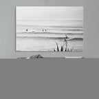 Surfer Silhouette Wall Art Canvas Print, Framed Calm Ocean Monochrome Surf