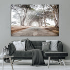 Cypress Tunnel Wall Art | Framed Misty Road Canvas Artwork