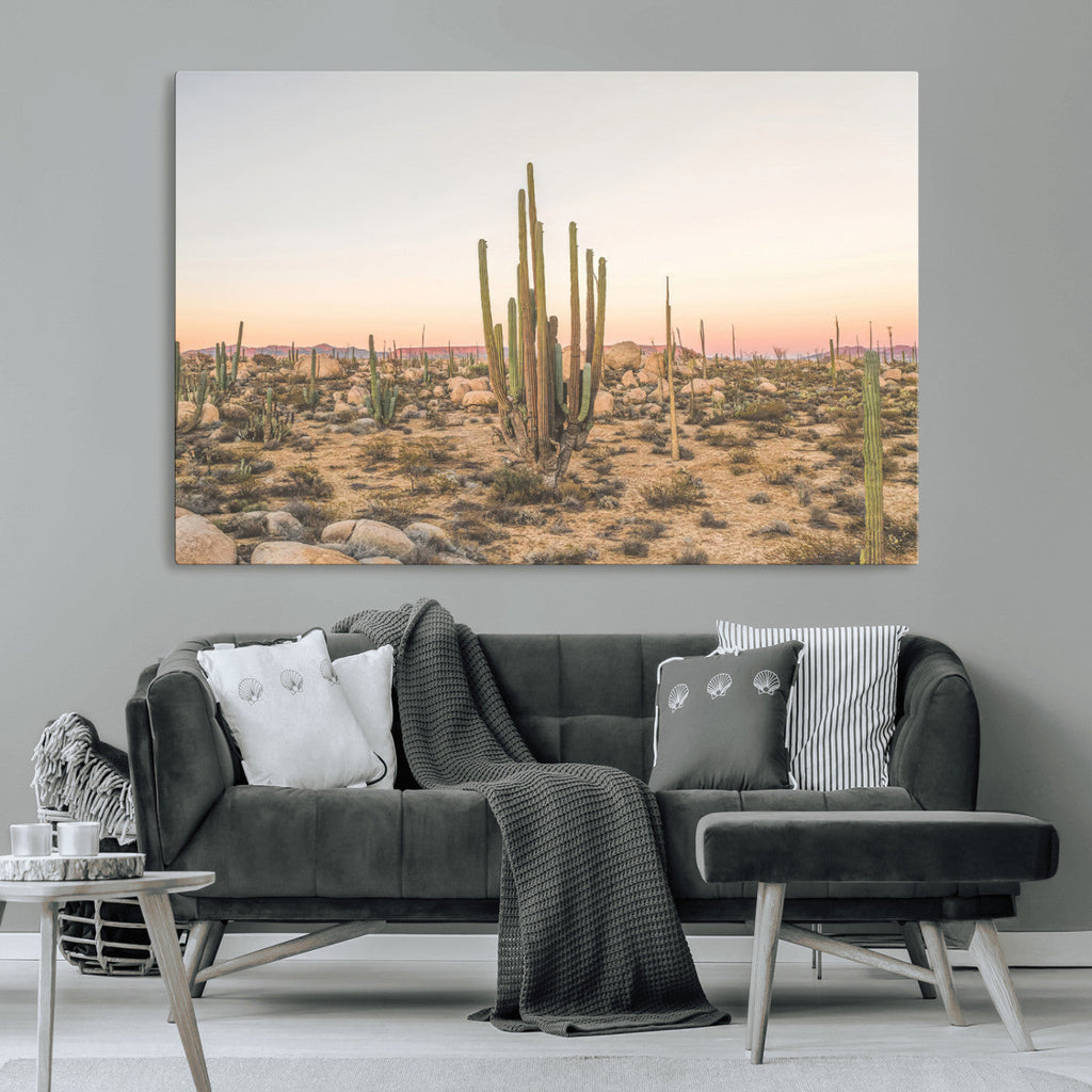 Desert Cactus Wall Art Canvas Print, Framed Baja Desert Art, Pastel Southwestern Decor