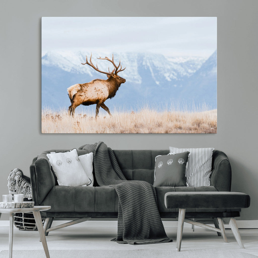 Elk Photography Wall Art Canvas Print, Framed Mountain Wildlife Art, Rustic Lodge Decor