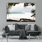 Tropical Surf Wall Art Canvas Print, Framed Palm Tree View Art, Boho Beach House Decor