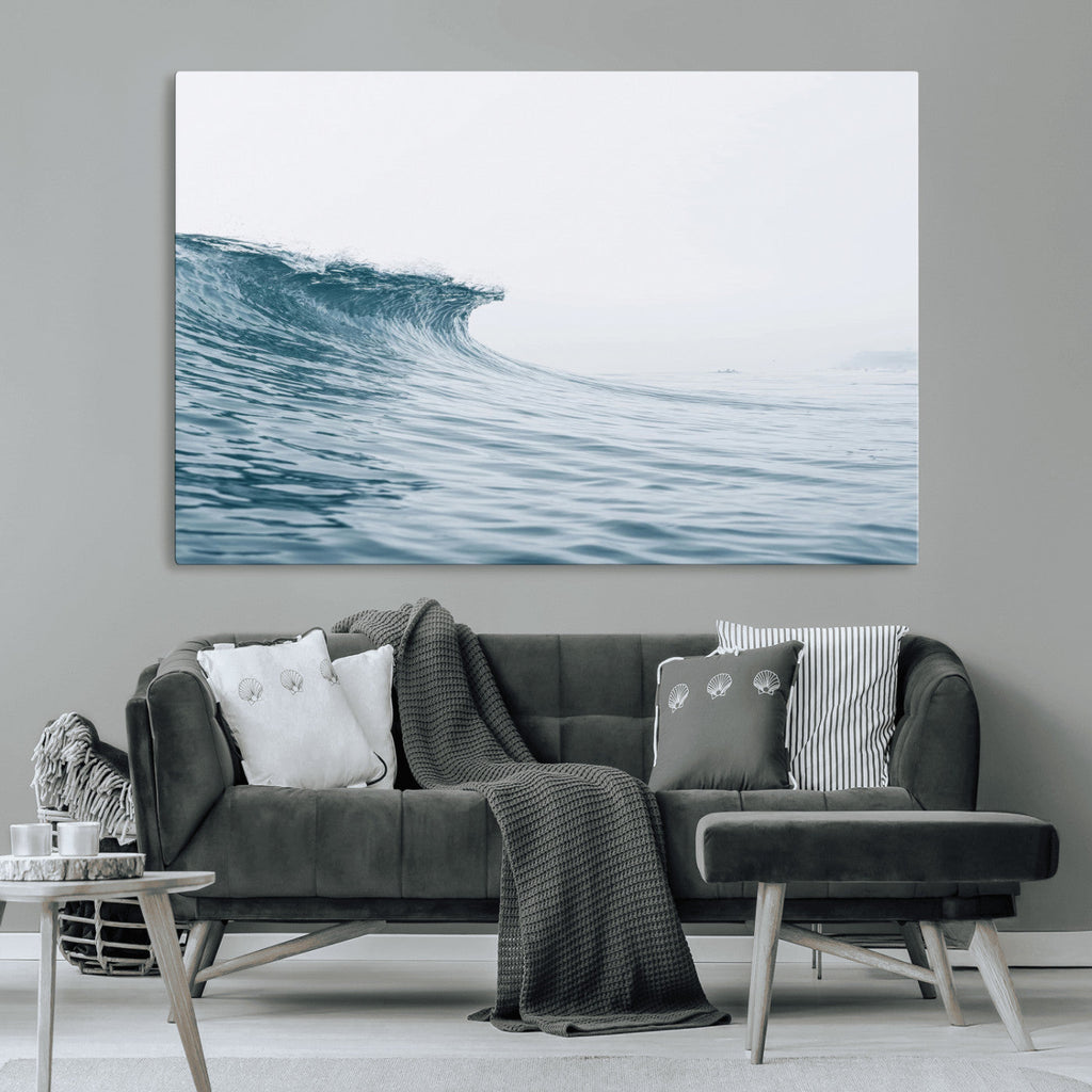 Ocean Wave Wall Art Canvas Print, Framed Coastal Decor Art, Modern Minimalist Ocean