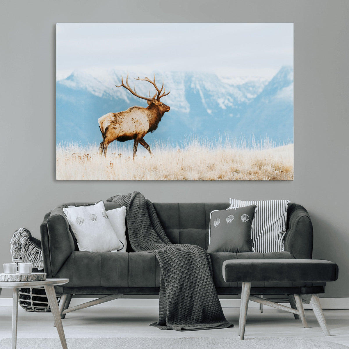 Mountain Elk Wall Art Canvas Print, Framed Rustic Wildlife Art, Lodge Style Decor
