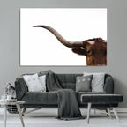 Texas Longhorn Wall Art Canvas Print, Framed Minimalist Cow Art, Ranch Style Decor
