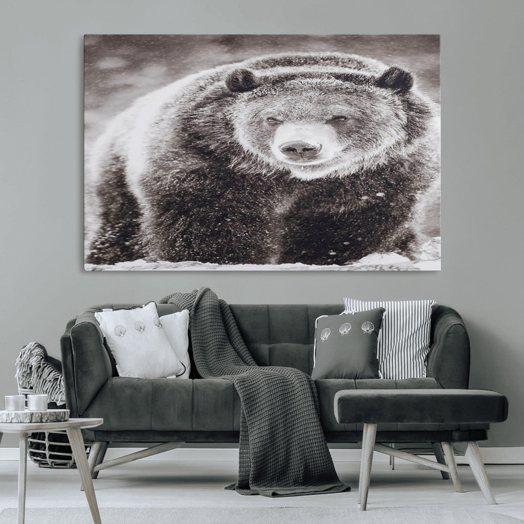 Grizzly Bear Wall Art Canvas Print, Framed Rustic Lodge Art, Wildlife Photography