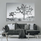 Joshua Tree Wall Art Canvas Print, Framed Black and White Desert Landscape Artwork