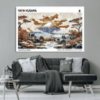 Modern Japanese Wall Art Canvas Print, Framed Abstract Mount Fuji Landscape, Yayoi Kusama Canvas Wall Art