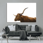 Longhorn Cow Wall Art Canvas Print, Framed Rustic Texas Bull Animal Decor