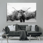 Longhorn Photography Wall Art Canvas Print, Framed Western Cow Texas Ranch Decor