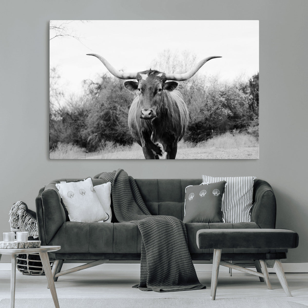 Longhorn Photography Wall Art Canvas Print, Framed Western Cow Texas Ranch Decor