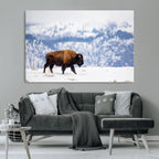 Bison Snow Wall Art Canvas Print, Framed Wildlife Scene, Western Ranch Style Decor