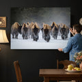 Bison Herd Wall Art Canvas Print, Framed Rustic Wildlife Decor, Snowy Bison Landscape