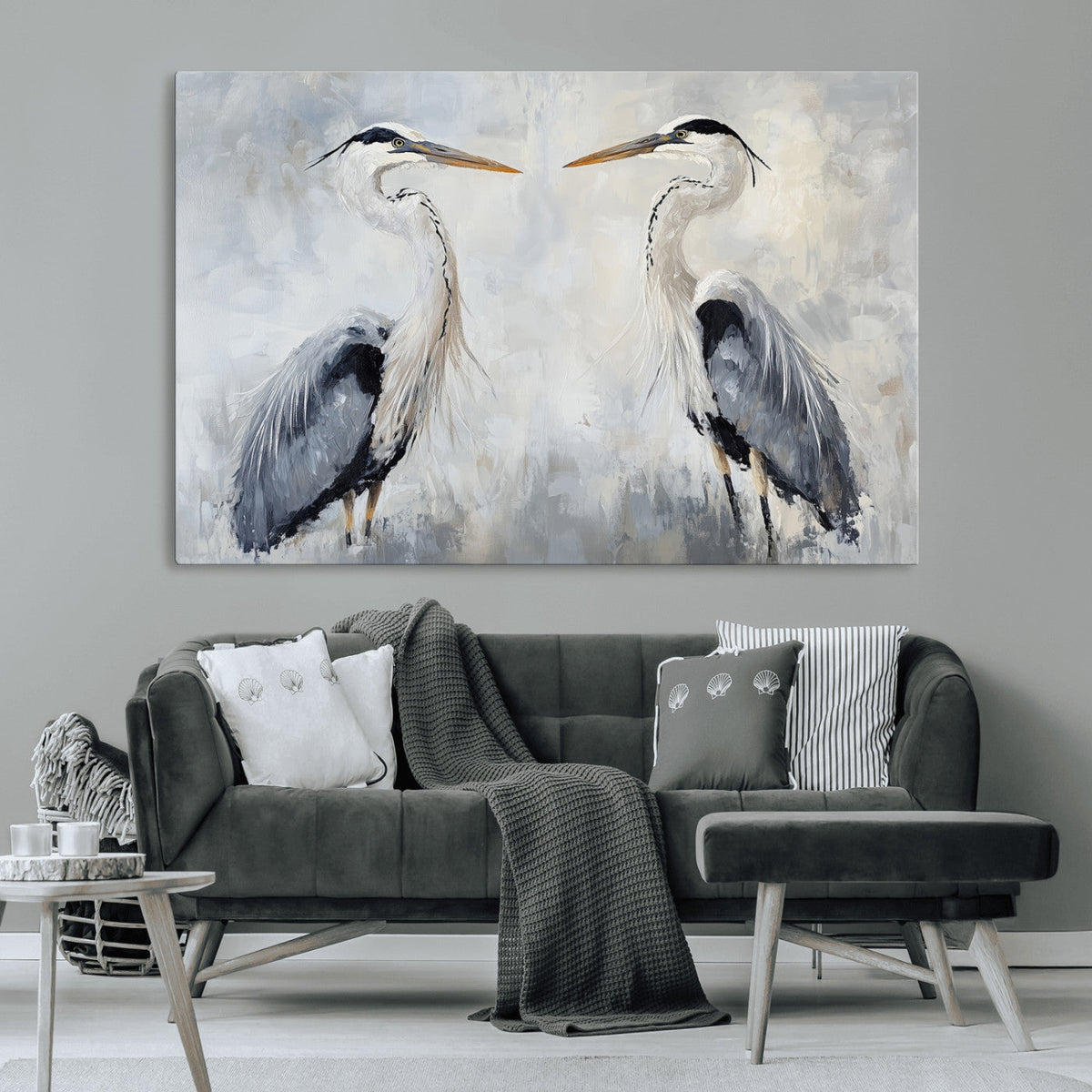 Heron Wall Art Canvas Print, Framed Bird Canvas Decor, Nature Inspired Coastal Art