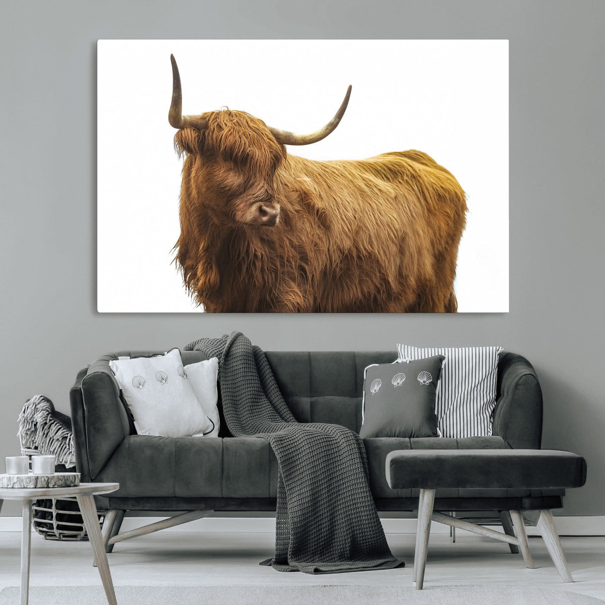 Highland Cow Wall Art Canvas Print, Framed Rustic Farmhouse Animal Portrait