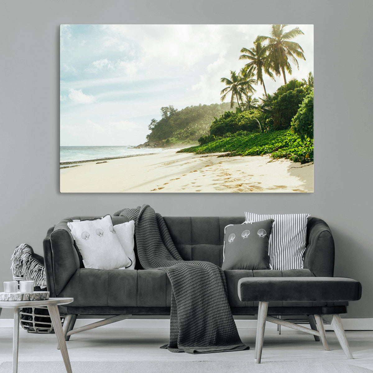 Relaxing Beach Wall Art Canvas Print, Framed Ocean View Coastal Serenity