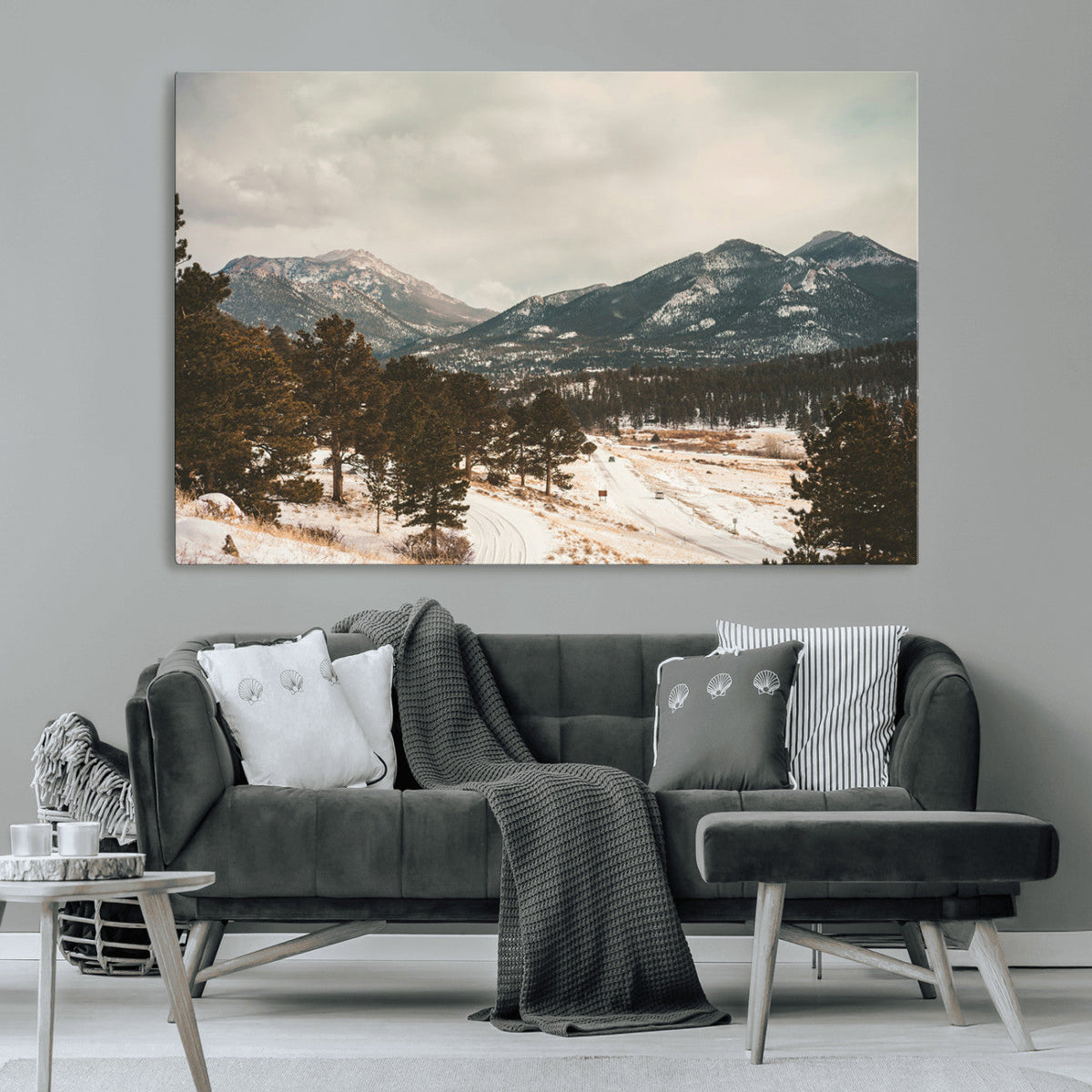 Mountain Landscape Wall Art Canvas Print, Framed Snowy Peaks Alpine Winter