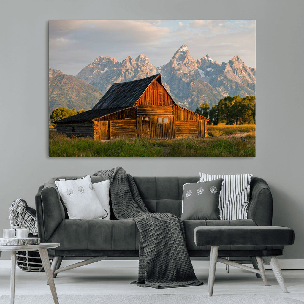 Rustic Barn Wall Art Canvas Print, Framed Western Landscape Art, Farmhouse Style Decor