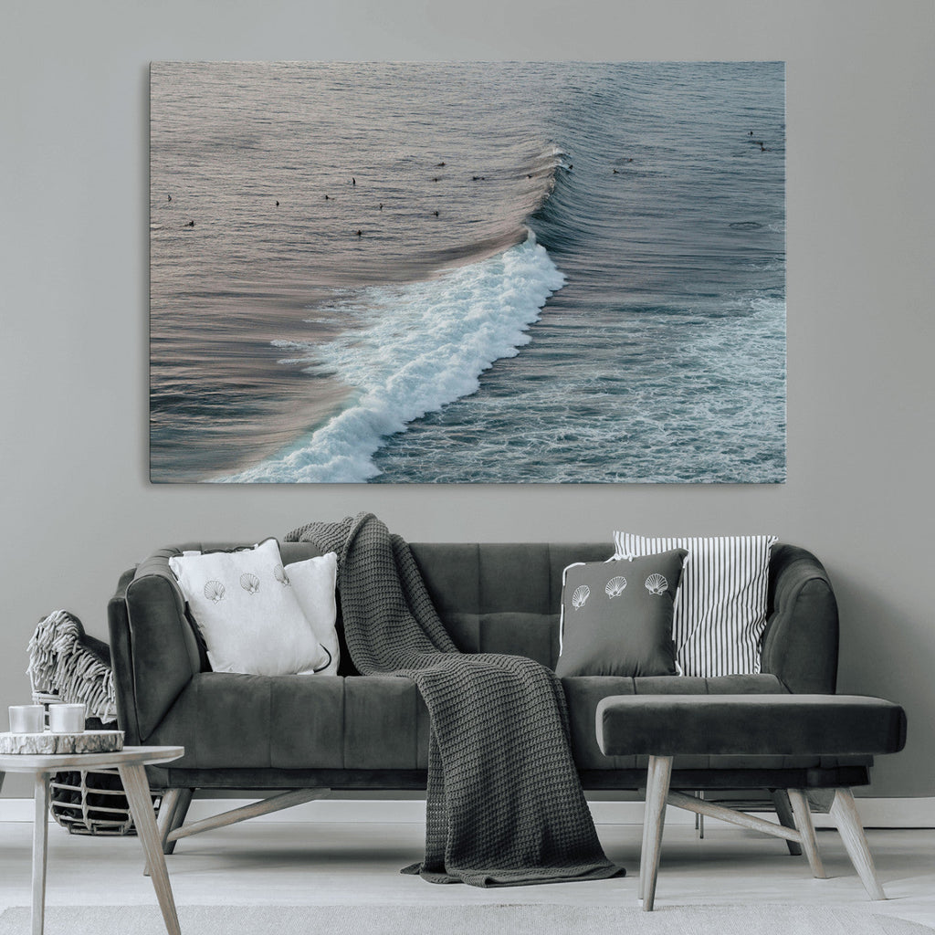 Ocean Waves Wall Art Canvas Print, Framed Coastal Serenity Surf Scene