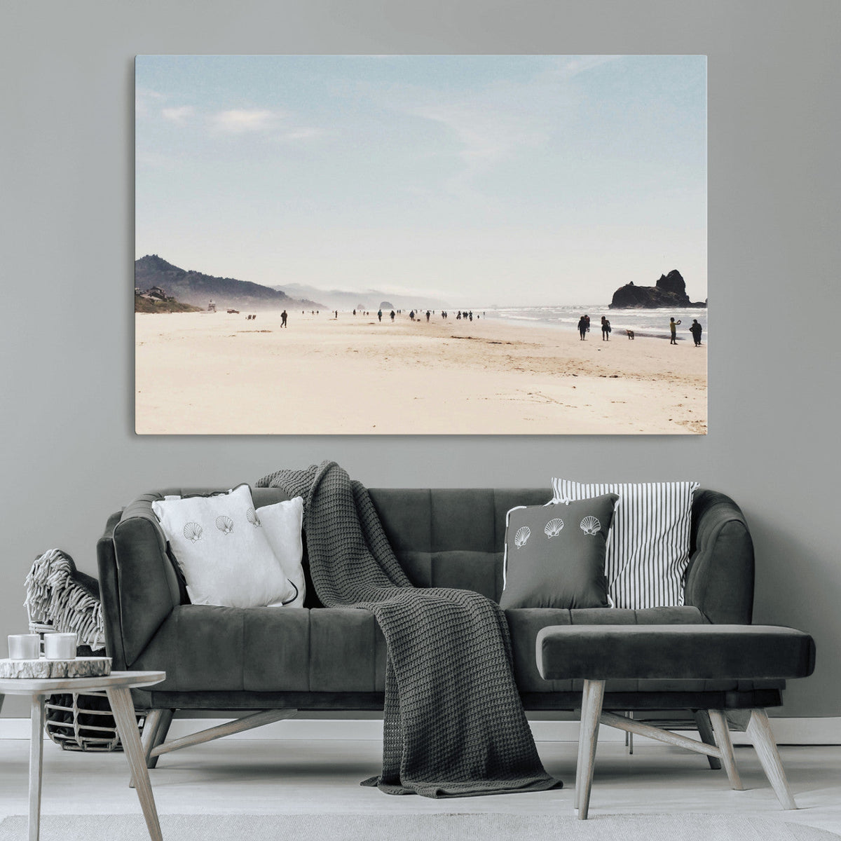 Minimalist Beach Wall Art Canvas Print, Framed Coastal Serenity Soft Sand