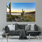 Saguaro Cactus Wall Art Canvas Print, Framed Desert Sunset Southwestern