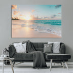 Beach Sunset Wall Art Canvas Print, Framed Ocean Waves Summer Escape