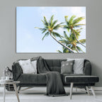 Palm Trees Wall Art Canvas Print, Framed Tropical Coastal Scene Under Blue Sky