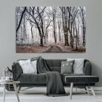 Winter Forest Wall Art Canvas Print, Framed Frosty Woodland with Misty Trees