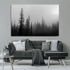 Misty Pines Wall Art Canvas Print, Framed Woodland Minimalist Black and White